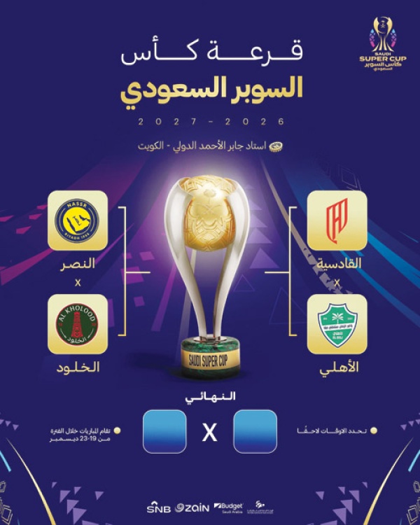 قرعة السوبر تفرض مواجهة حامل اللقب مع القادسية والنصر يلتقي الخلود