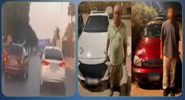 ضبط قائدي سيارتين سمحا بأشخاص بالجلوس على النوافذ وأداء حركات استعراضية بالجيزة ضبط قائدي سيارتين سمحا بأشخاص بالجلوس على النوافذ وأداء حركات استعراضية بالجيزة