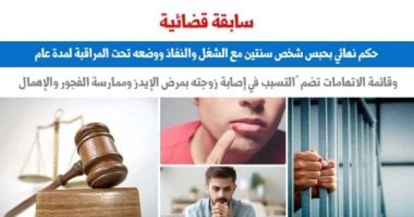 تسبب فى إصابة زوجته بالإيدز حكم نهائى بحبس زوج سنتين مع الشغل والنفاذ
