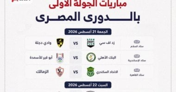 مواعيد الجولة الأولى من الدوري المصري قبل 24 ساعة من البداية انفوجراف مواعيد الجولة الأولى من الدوري المصري قبل 24 ساعة من البداية انفوجراف