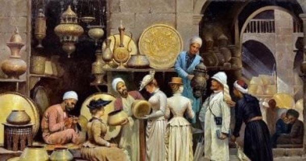 لوحات عالمية سوق النحاسين تحكى أسرار التجارة بالقاهرة قبل 136 عام ا