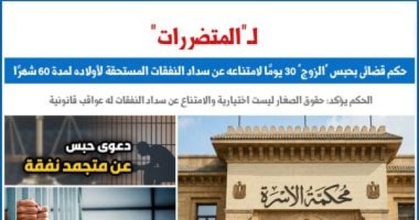 للمتضررات حكم قضائى بحبس الزوج 30 يوم ا لامتناعه عن سداد النفقات للمتضررات حكم قضائى بحبس الزوج 30 يوم ا لامتناعه عن سداد النفقات