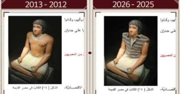 تعرف على تمثال الكاتب المصرى القديم بعد تغطيته فى كتاب مدرسى بسوريا