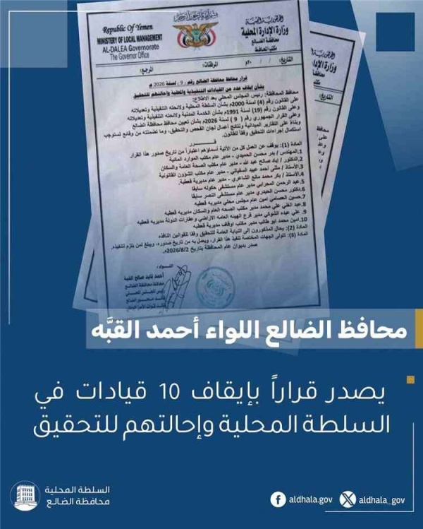 المحافظ يوقف ١٠ مسؤولين ويحيلهم الى القضاء