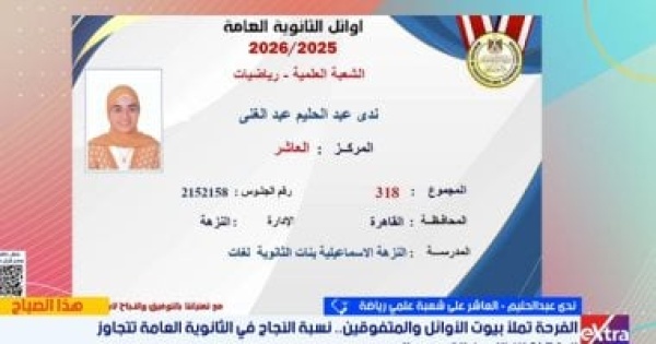 طايرة من الفرحة ندى عبد الحليم العاشرة على علمي رياضة عائلتى أكبر داعم