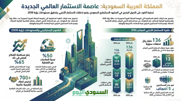 االسعودية تتصدر قائمة الوجهات الاستثمارية عالمي ا بنمو استثنائي في الاستثمار الأجنبي المباشر خلال 2025 االسعودية تتصدر قائمة الوجهات الاستثمارية عالمي ا بنمو استثنائي في الاستثمار الأجنبي المباشر خلال 2025