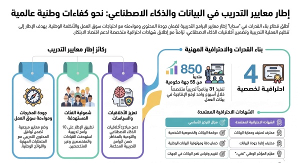 سدايا تبدأ تطبيق إطار معايير البرامج التدريبية في البيانات والذكاء الاصطناعي سدايا تبدأ تطبيق إطار معايير البرامج التدريبية في البيانات والذكاء الاصطناعي