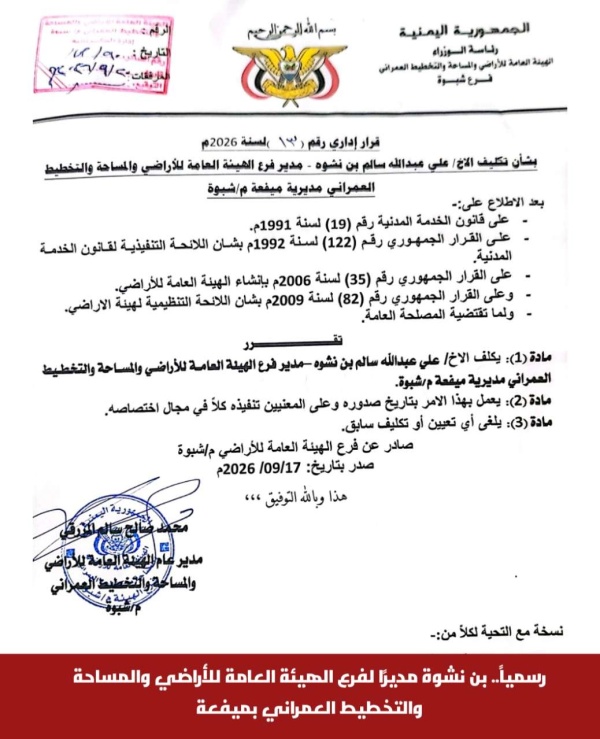 رسميا بن نشوة مدير ا لفرع الهيئة العامة للأراضي والمساحة والتخطيط العمراني بميفعة رسميا بن نشوة مدير ا لفرع الهيئة العامة للأراضي والمساحة والتخطيط العمراني بميفعة