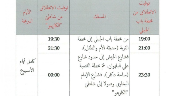 شركة النقل بصفاقس برمجة 3 سفرات مسائية من وسط المدينة إلى شاطئ الكازينو شركة النقل بصفاقس برمجة 3 سفرات مسائية من وسط المدينة إلى شاطئ الكازينو