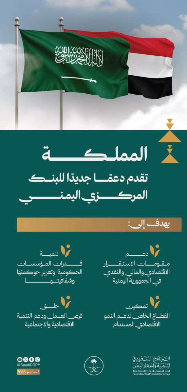 عاجل السعودية تقدم دعما ماليا جديدا للبنك المركزي اليمني لتعزيز الاستقرار الاقتصادي