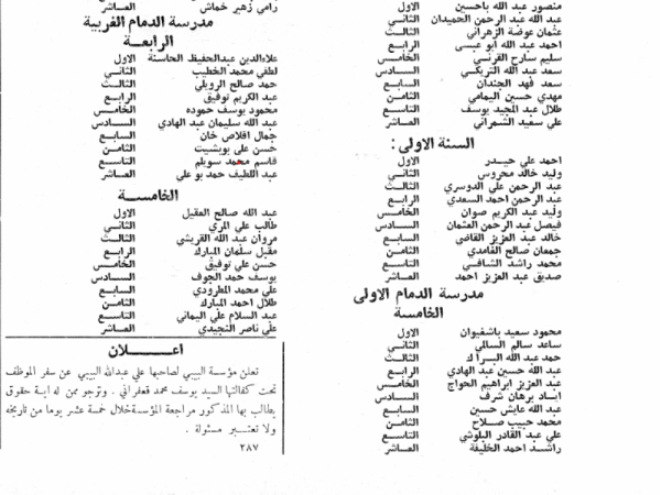 قبل 60 عام ا صحيفة اليوم توثق أسماء أوائل طلاب مدارس قطاع الدمام