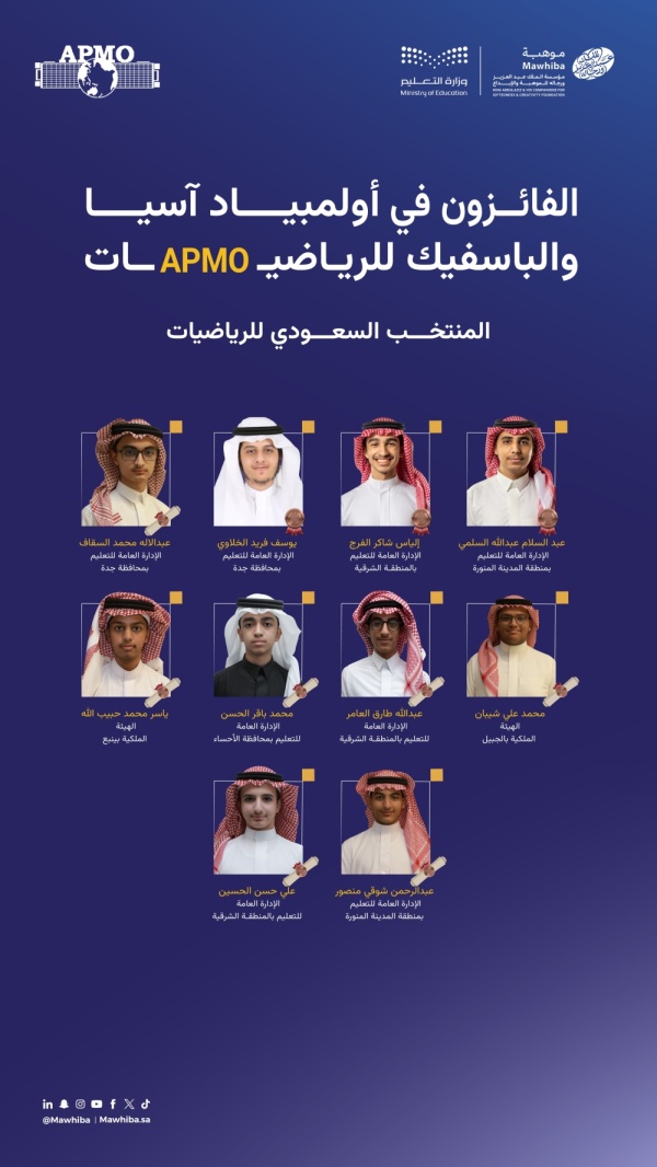 المنتخب السعودي للرياضيات يحقق 10 جوائز في أولمبياد آسيا والباسيفيك المنتخب السعودي للرياضيات يحقق 10 جوائز في أولمبياد آسيا والباسيفيك