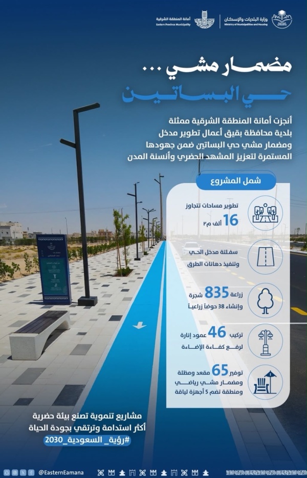أمانة الشرقية تطو ر مدخل ا ومضمار مشي لحي البساتين في بقيق أمانة الشرقية تطو ر مدخل ا ومضمار مشي لحي البساتين في بقيق