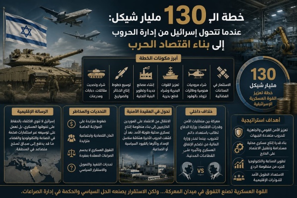 خطة الـ130 مليار شيكل عندما تتحول إسرائيل من إدارة الحروب إلى بناء اقتصاد الحرب خطة الـ130 مليار شيكل عندما تتحول إسرائيل من إدارة الحروب إلى بناء اقتصاد الحرب