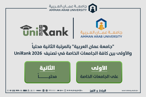 عمان العربية بالمرتبة الثانية محليا والأولى بين كافة الجامعات الخاصة في تصنيف unirank 2026 عمان العربية بالمرتبة الثانية محليا والأولى بين كافة الجامعات الخاصة في تصنيف unirank 2026