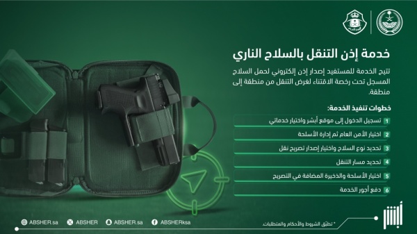 6 خطوات لإصدار إذن إلكتروني لحمل السلاح عبر أبشر
