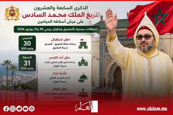 تفاصيل البرنامج الملكي لعيد العرش استقبال رسمي وأداء القسم وحفل الولاء بتطوان تفاصيل البرنامج الملكي لعيد العرش استقبال رسمي وأداء القسم وحفل الولاء بتطوان