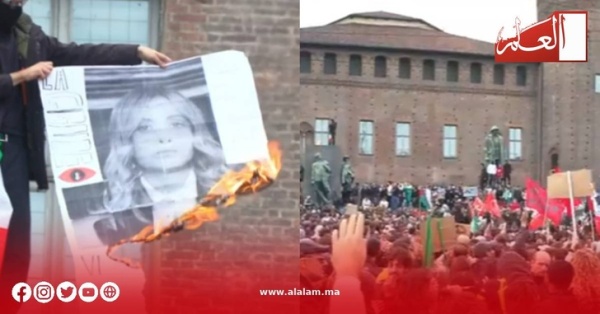تورينو إحراق صورة ميلوني وسط احتجاجات ضد التسلح والغلاء تورينو إحراق صورة ميلوني وسط احتجاجات ضد التسلح والغلاء