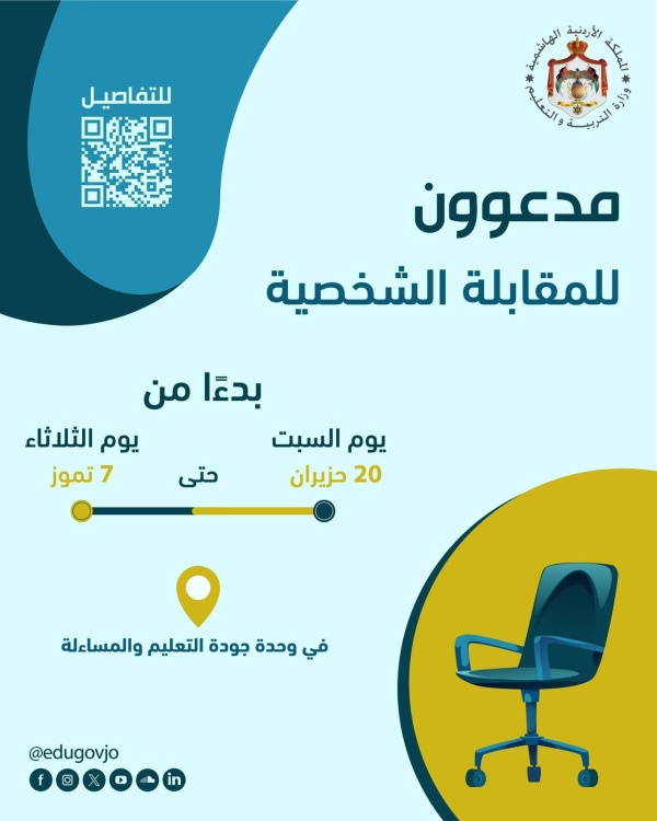 التربية تدعو مرشحين للتعيين بوظيفة معلم للمقابلات الشخصية رابط