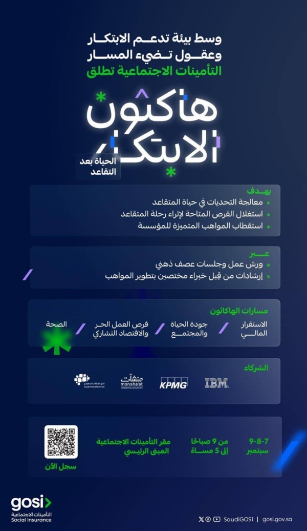 التأمينات الاجتماعية تطلق هاكاثون الابتكار لتطوير حلول تعزز جودة الحياة بعد التقاعد
