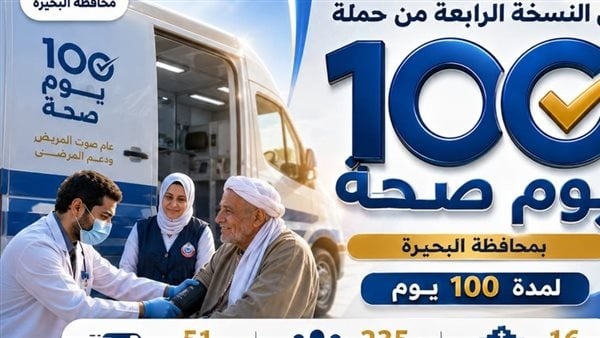 غدا انطلاق النسخة الرابعة من حملة 100 يوم صحة بمدن ومراكز البحيرة غدا انطلاق النسخة الرابعة من حملة 100 يوم صحة بمدن ومراكز البحيرة