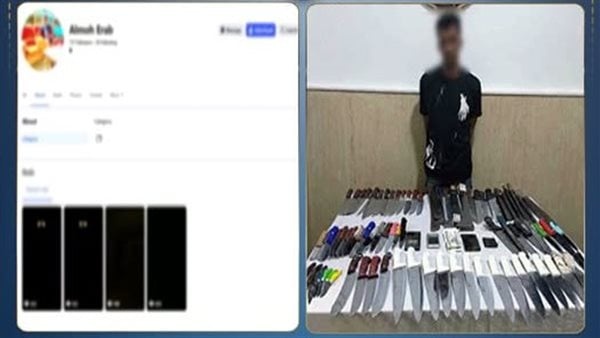 بحوزته 87 قطعة سلاح وحشيش ضبط عامل يدير صفحة إلكترونية لترويج بيع الأسلحة البيضاء بحوزته 87 قطعة سلاح وحشيش ضبط عامل يدير صفحة إلكترونية لترويج بيع الأسلحة البيضاء