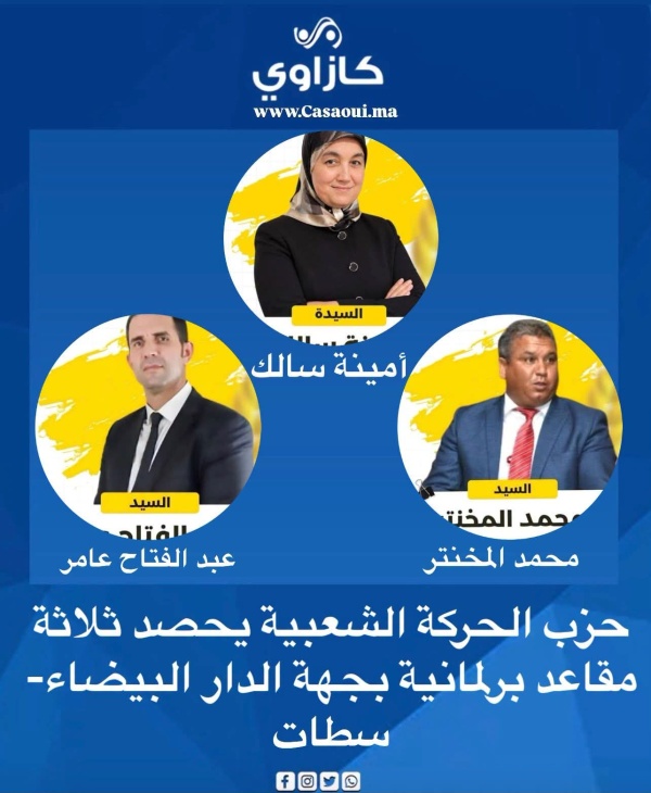 حزب الحركة الشعبية يحصد ثلاثة مقاعد برلمانية بجهة الدار البيضاء سطات حزب الحركة الشعبية يحصد ثلاثة مقاعد برلمانية بجهة الدار البيضاء سطات