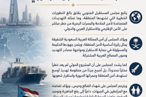 مجلس المستقبل الجنوبي يحذر من تصاعد المخاطر الحوثية على أمن المنطقة والملاحة الدولية مجلس المستقبل الجنوبي يحذر من تصاعد المخاطر الحوثية على أمن المنطقة والملاحة الدولية