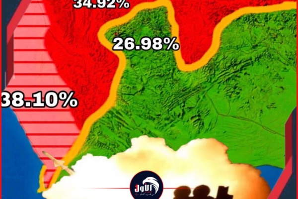 بالأرقام وبالنسبة خارطة السيطرة النارية على تعز بين القوات الشرعية ومليشيا الحوثي حتى مساء اليوم السبت