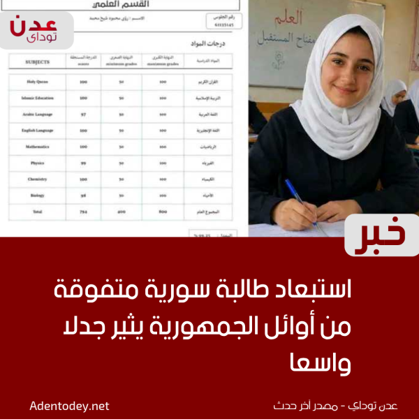 استبعاد طالبة سورية متفوقة من أوائل الجمهورية يثير جدل ا واسع ا استبعاد طالبة سورية متفوقة من أوائل الجمهورية يثير جدل ا واسع ا