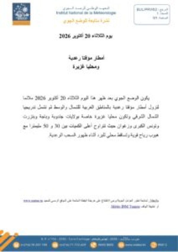 تقلبات جوية قوية اليوم أمطار تصل إلى 50 مليمترا بعدد من الولايات تقلبات جوية قوية اليوم أمطار تصل إلى 50 مليمترا بعدد من الولايات