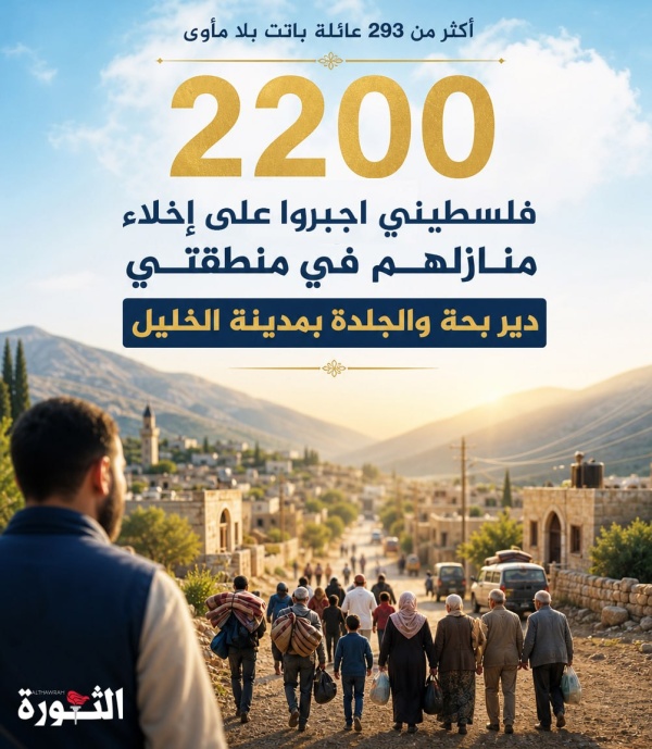 أكثر من 293 عائلة ت هج ر وتترك بلا مأوى في الخليل أكثر من 293 عائلة ت هج ر وتترك بلا مأوى في الخليل