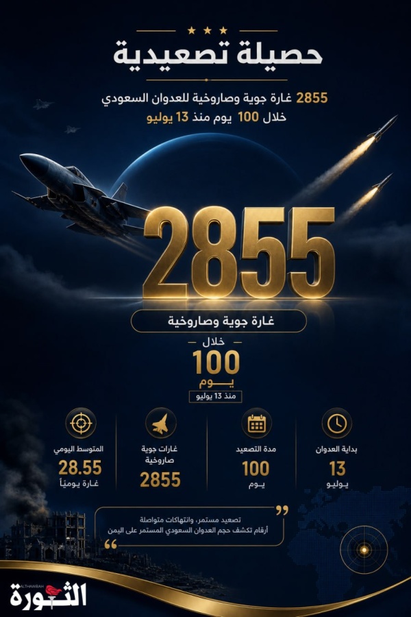 حصيلة تصعيدية 2855 غارة جوية وصاروخية للعدوان السعودي خلال 100 يوم منذ 13 يوليو