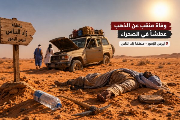 وفاة منقب عن الذهب عطشا شمال موريتانيا بعد تعطل مركبته في الصحراء وفاة منقب عن الذهب عطشا شمال موريتانيا بعد تعطل مركبته في الصحراء