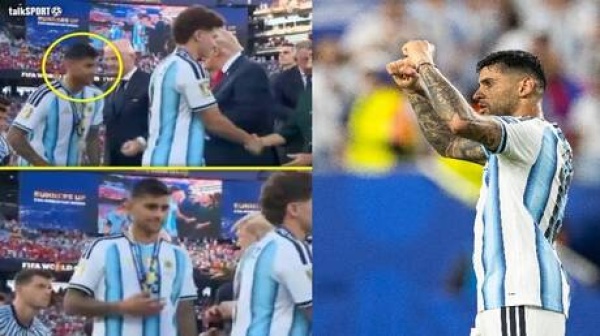 مقصودة أم عفوية روميرو يتجاهل ترامب خلال مراسم تتويج كأس العالم 2026 مقصودة أم عفوية روميرو يتجاهل ترامب خلال مراسم تتويج كأس العالم 2026