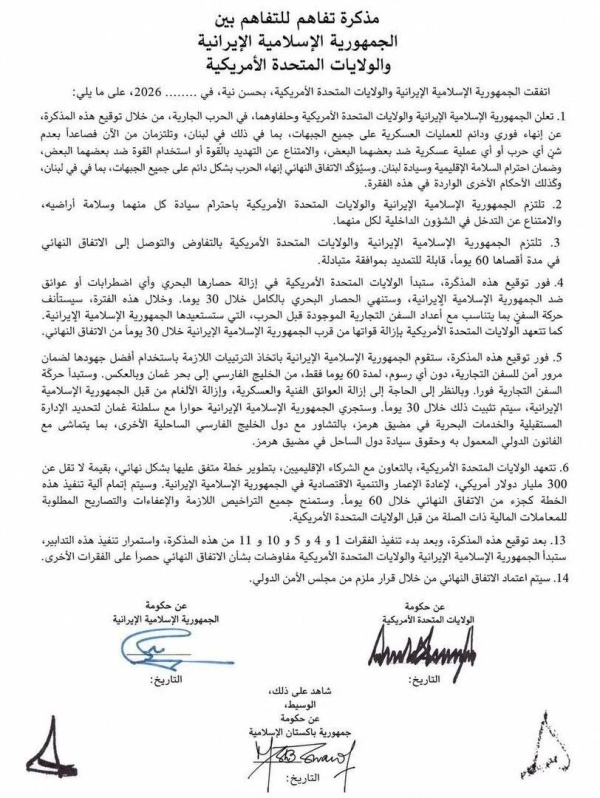 ايران بزشكيان ينشر بنود الاتفاق مع ترامب و300 مليار دولار لإعادة إعمار إيران