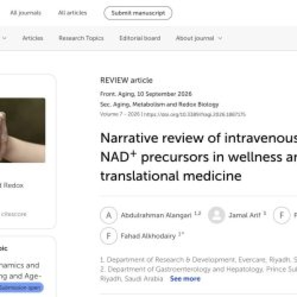 ايفركير تنشر مراجعة علمية في frontiers حول العلاج الوريدي بـ nad ايفركير تنشر مراجعة علمية في frontiers حول العلاج الوريدي بـ nad