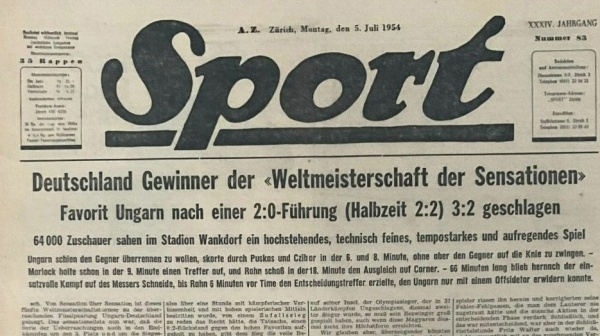 مونديال ومانشيت 5 يوليو 1954 ألمانيا بطلة مونديال المفاجآت