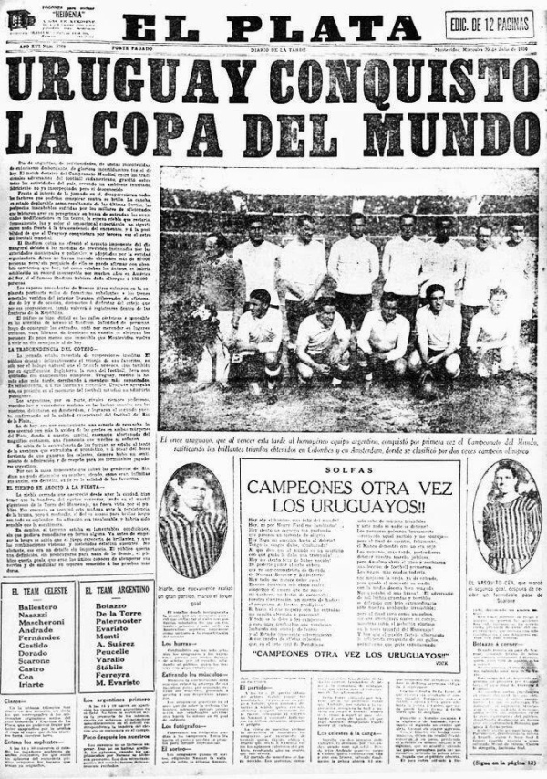 مونديال و مانشيت 30 يوليو 1930 الأوروجواي تحتفل بقصيدة اليوم أجمل أيامنا مونديال و مانشيت 30 يوليو 1930 الأوروجواي تحتفل بقصيدة اليوم أجمل أيامنا