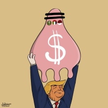 رسم كاريكاتيري يمني لاذع عن زيارة ترامب ودول الخليج