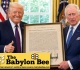 best of the babylon bee trump gives king charles autographed copy of declaration of independence